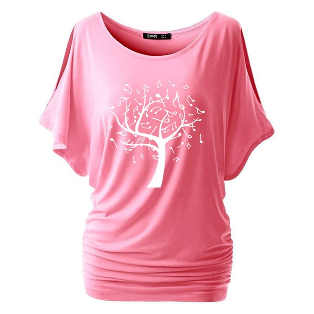 Tree Of Life Music Notes Cold Shoulder T-shirt