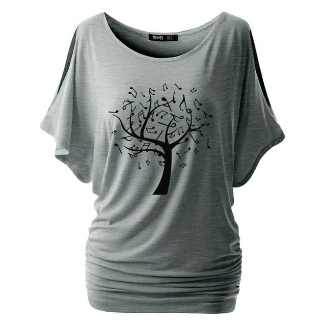 Tree Of Life Music Notes Cold Shoulder T-shirt