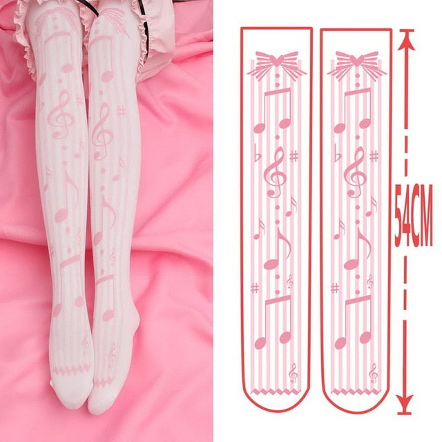 Music Notes Printed Long Stockings