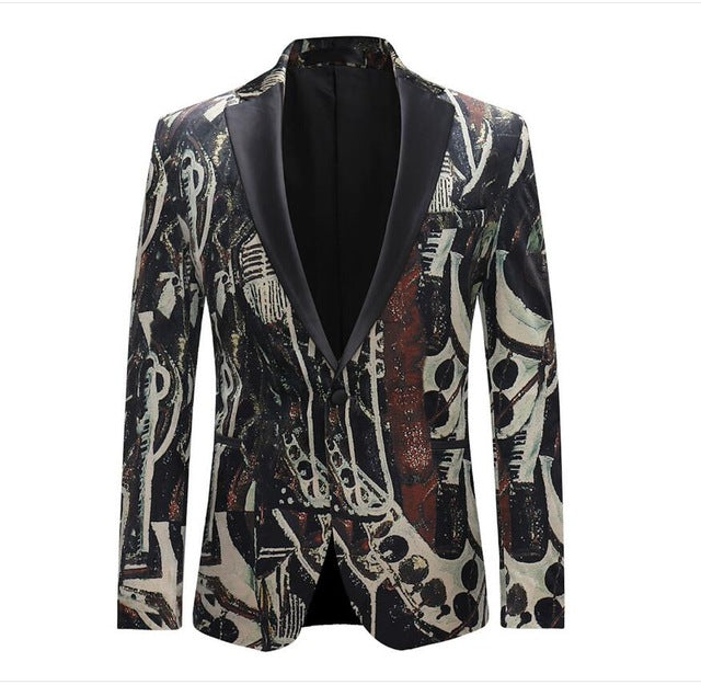 Vintage Printed Plus Size Blazer
