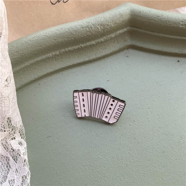 White Music Instruments Brooch