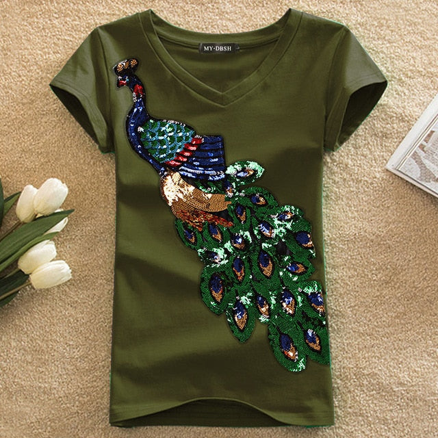 Peacock Sequins T-Shirt