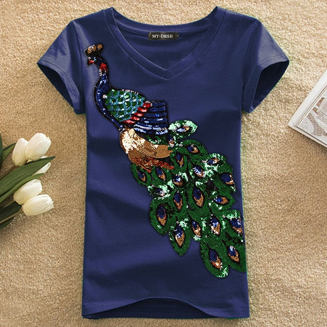 Peacock Sequins T-Shirt