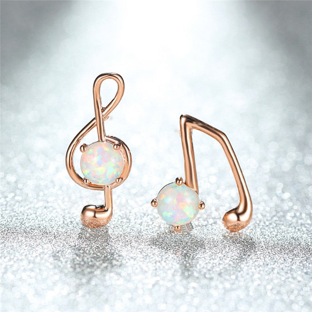Music Note Opal Asymmetric Earrings