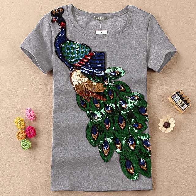 Peacock Sequins T-Shirt