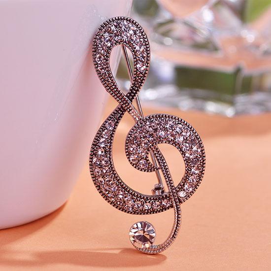 Retro Music Note Crystal Brooches