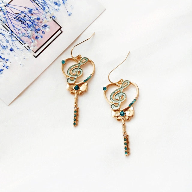 Heart Music Note Bow Earrings