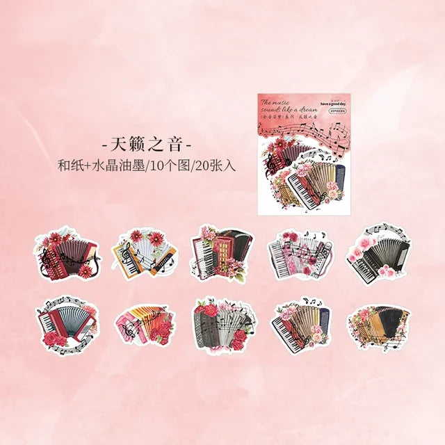 20pcs/set Artistic Music Instruments Sticker