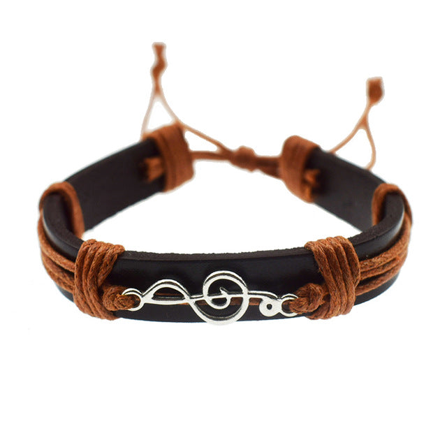 Punk Rock Music Note Leather Bracelet