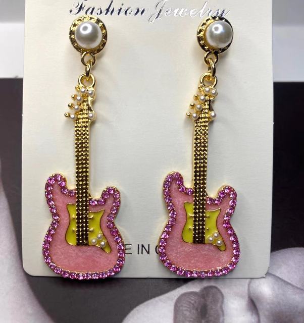 Pink/Blue Guitar Dangle Earrings