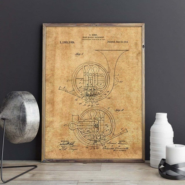 French Horn Patent Canvas Art