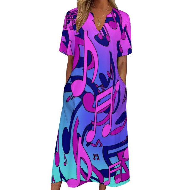 Music Notes V-neck Pocket Dress