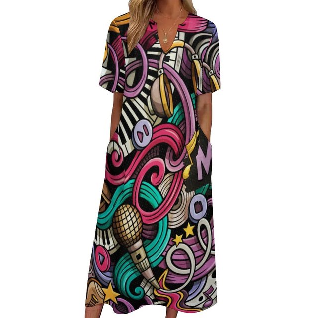 Music Notes V-neck Pocket Dress