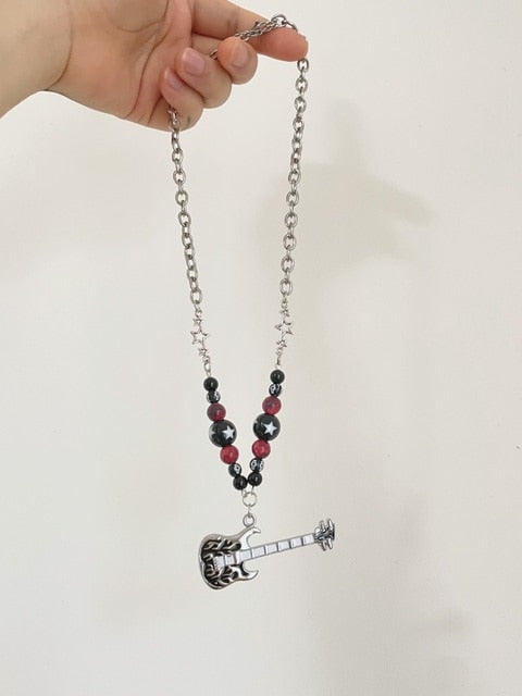 Rock Flame Guitar Necklace