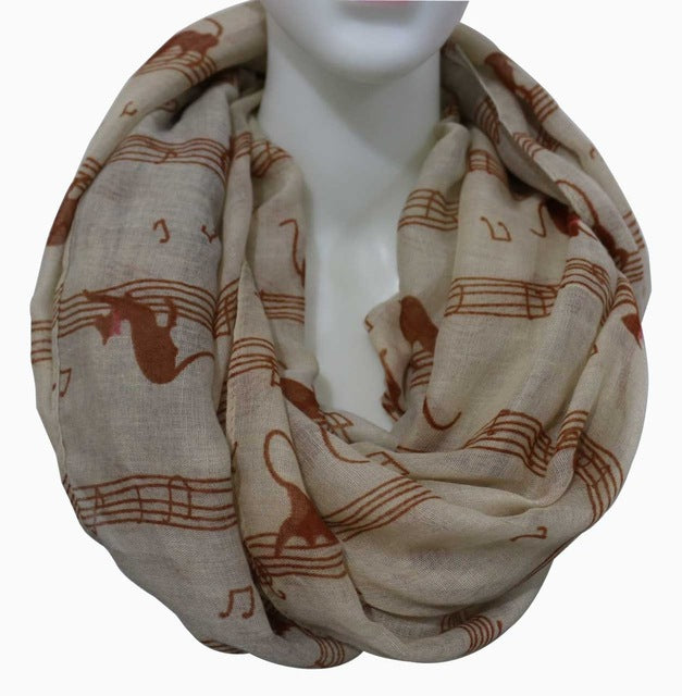 Music Note Cat Printed Scarf