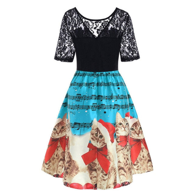 Lace Christmas Cats Music Dress