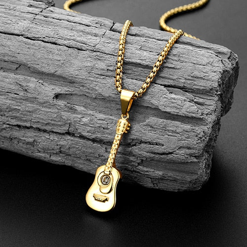 Guitar Rhinestone Pendant Necklace