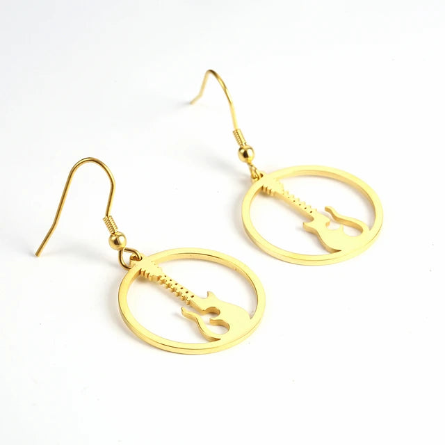 Hollow Electric Guitar Round Earrings