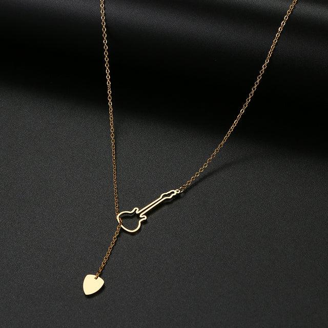 Hollow Guitar & Pick Necklace