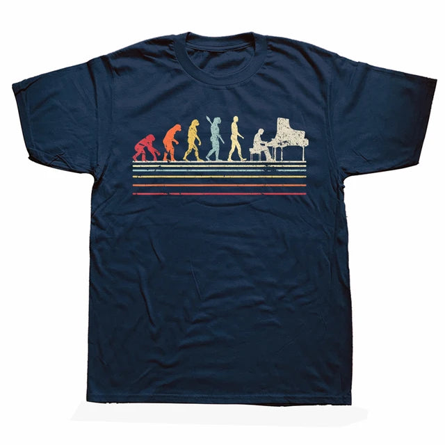Vintage Print Evolution Of Man Piano T-shirt