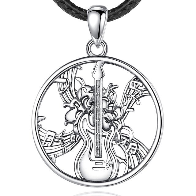 Silver Music Electric Guitar Necklace