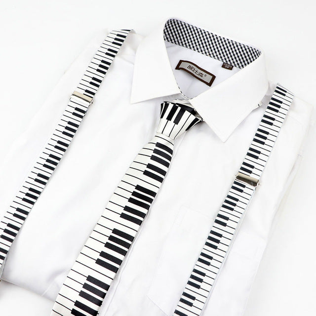 Music Printed Suspenders & Tie