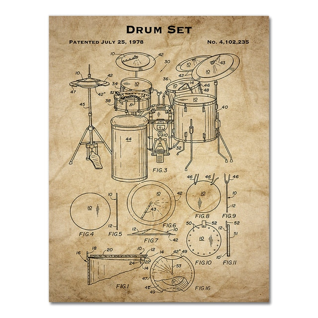 Drum Blueprint Retro Wall Art