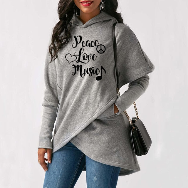 Peace & Love & Music Irregular Hoodie