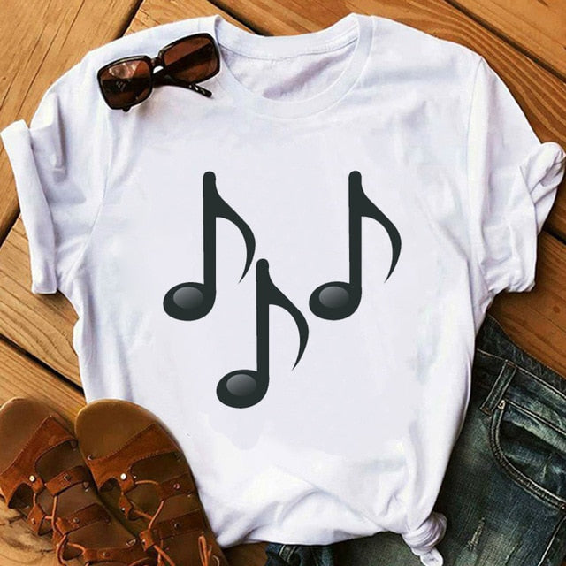 Huge Music Notes White T-shirt