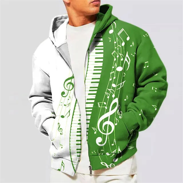 Classic Piano Music Print Zip-up Hoodie