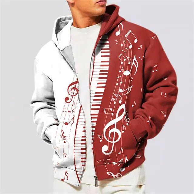 Classic Piano Music Print Zip-up Hoodie