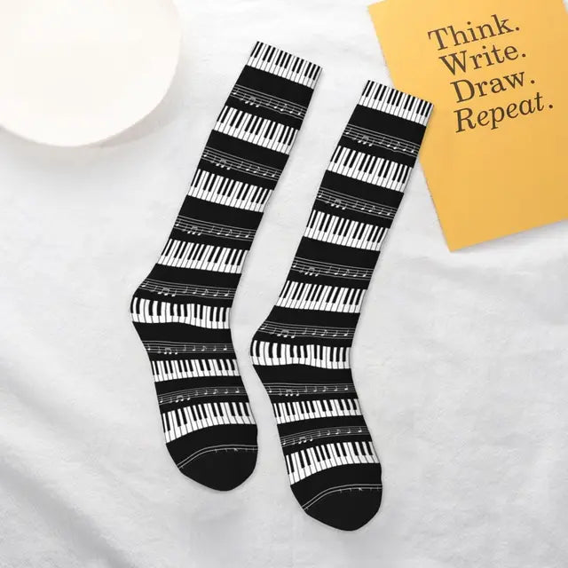 Piano Keyboard & Music Notes Socks