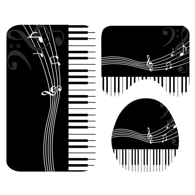 Piano Key Music Bathroom Mat Curtain Set