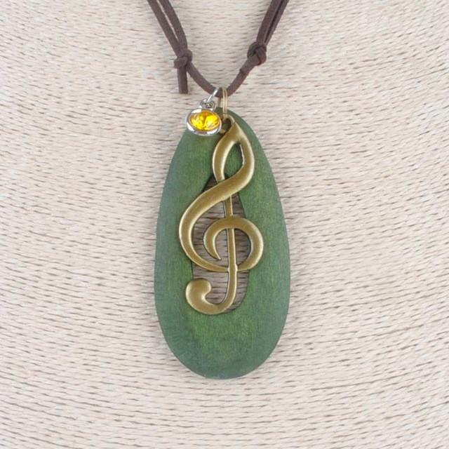 Vintage Wooden Musical Note Necklace