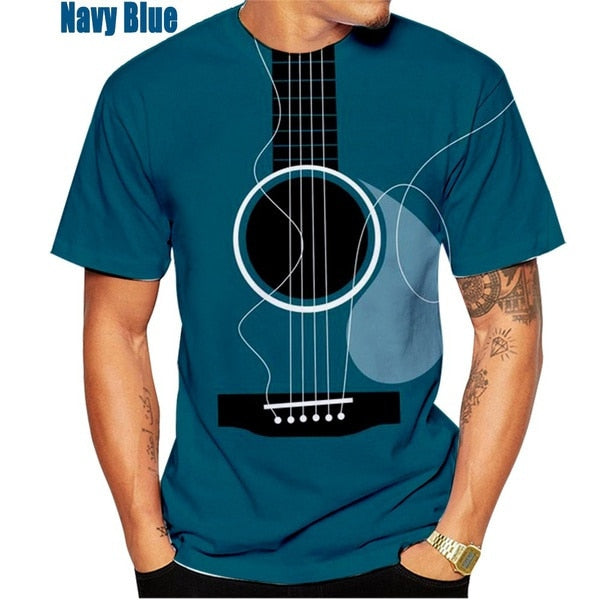 Colorful Guitar Printed Casual T-shirt