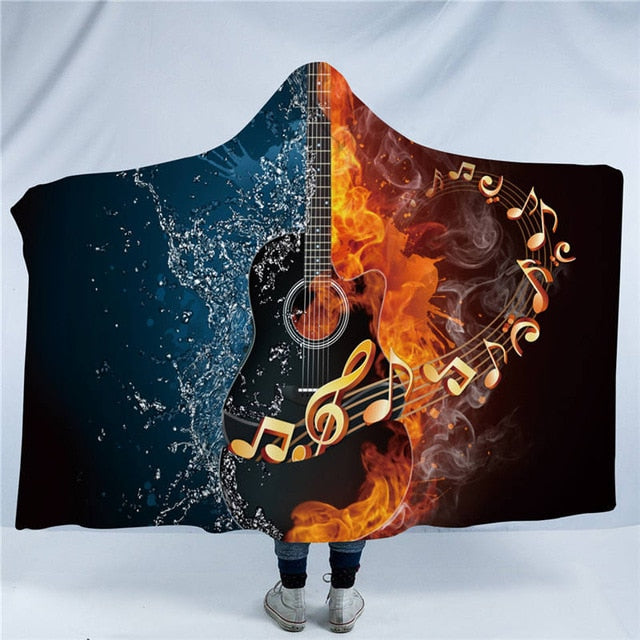 Fire And Water Guitar Hooded Blanket - Black Guitar / Adults 150(H)x200(W) - { shop_name }} - Review