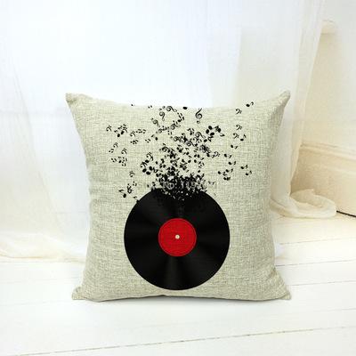 Music Notes & Vinyl Record Linen Pillow Cover