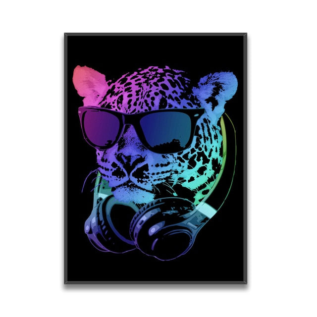 Colorful Animal Headphone Canvas Art