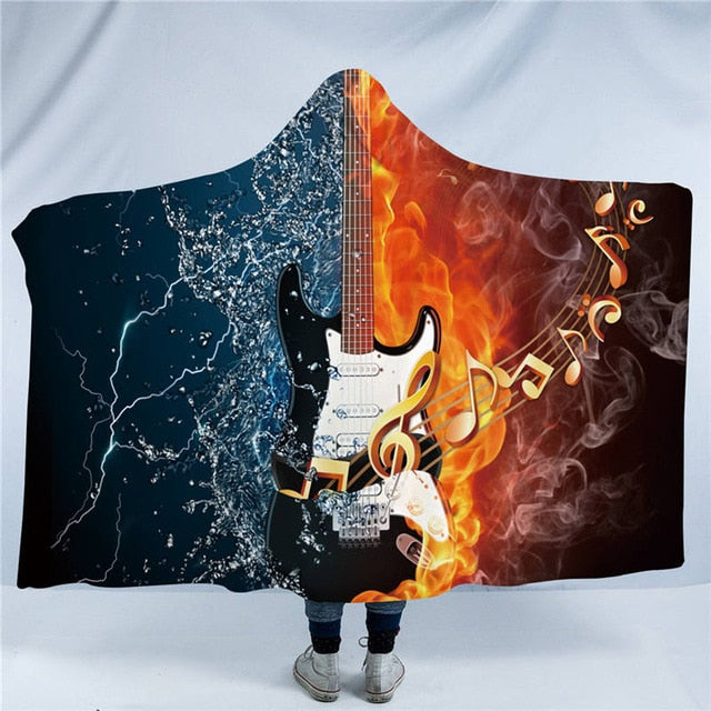 Fire And Water Guitar Hooded Blanket - B&W / Adults 150(H)x200(W) - { shop_name }} - Review