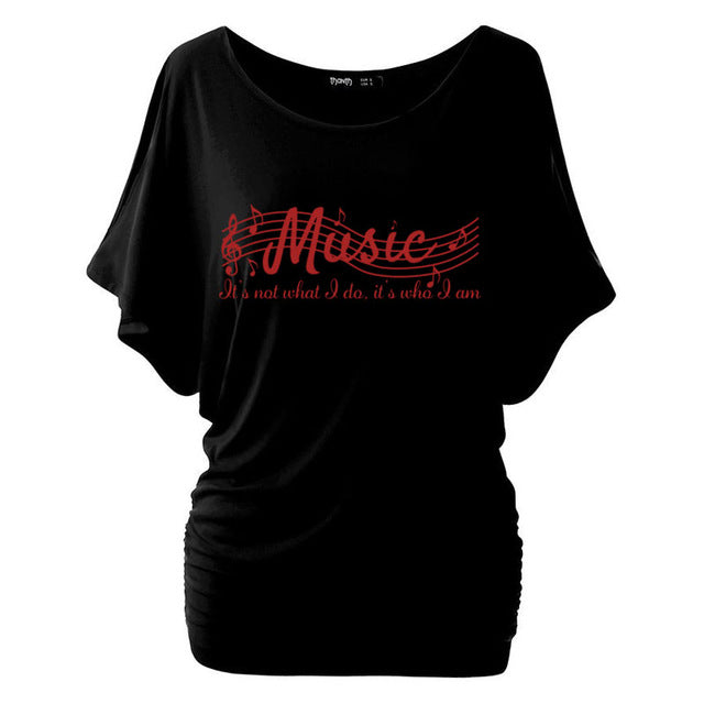 MUSIC Quote Cold Shoulder T-shirt