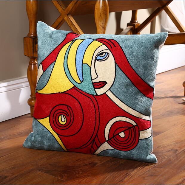 Picasso Embroidered Pillow Cover