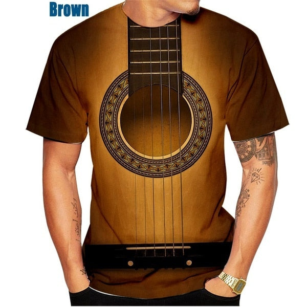 Colorful Guitar Printed Casual T-shirt