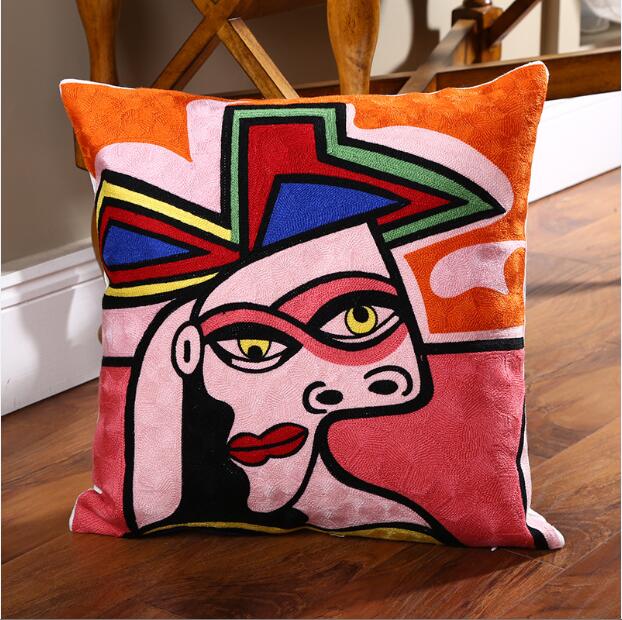Picasso Embroidered Pillow Cover