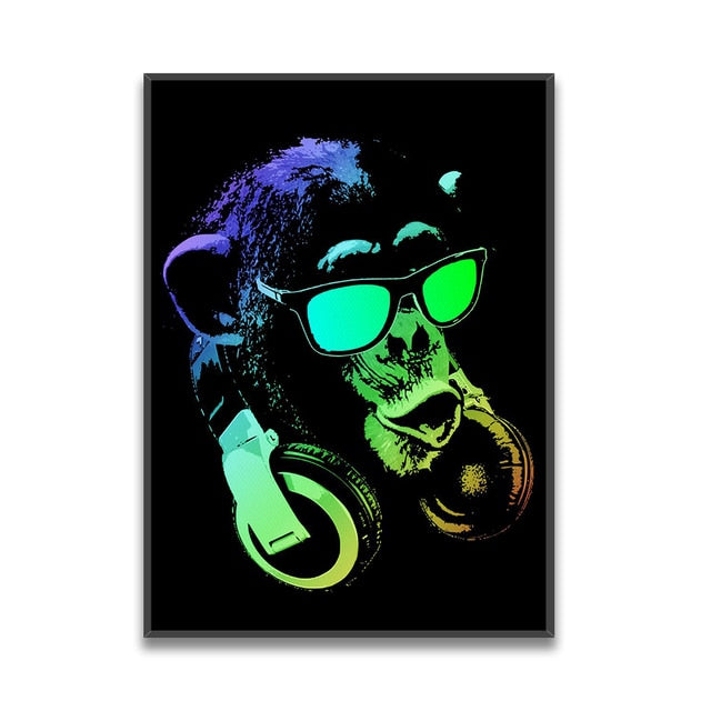 Colorful Animal Headphone Canvas Art