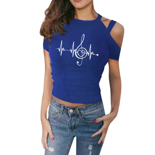 Music Clef Heartbeat Off Shoulder T-shirt