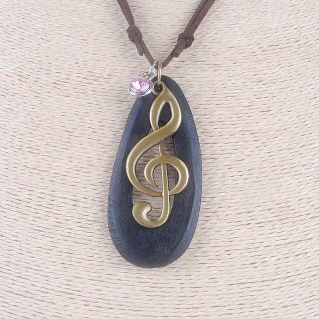 Vintage Wooden Musical Note Necklace