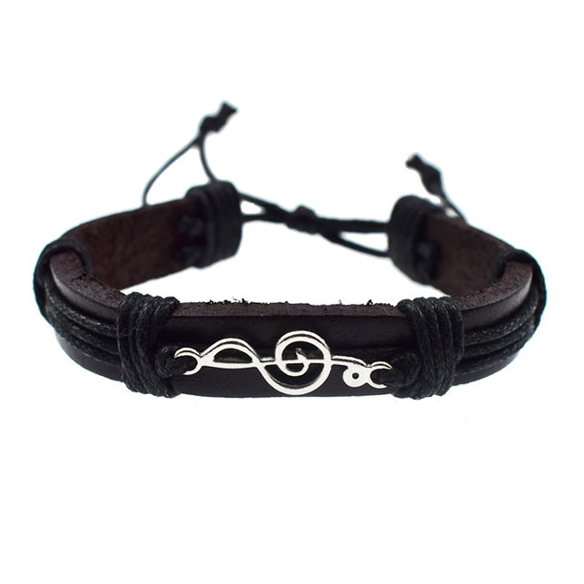 Punk Rock Music Note Leather Bracelet