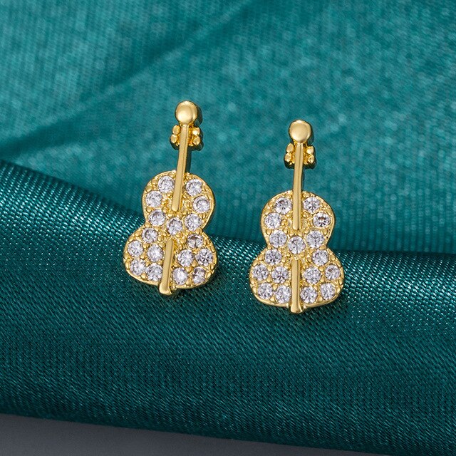 Elegant Rhinestone Violin Earrings