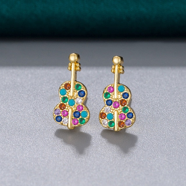 Elegant Rhinestone Violin Earrings