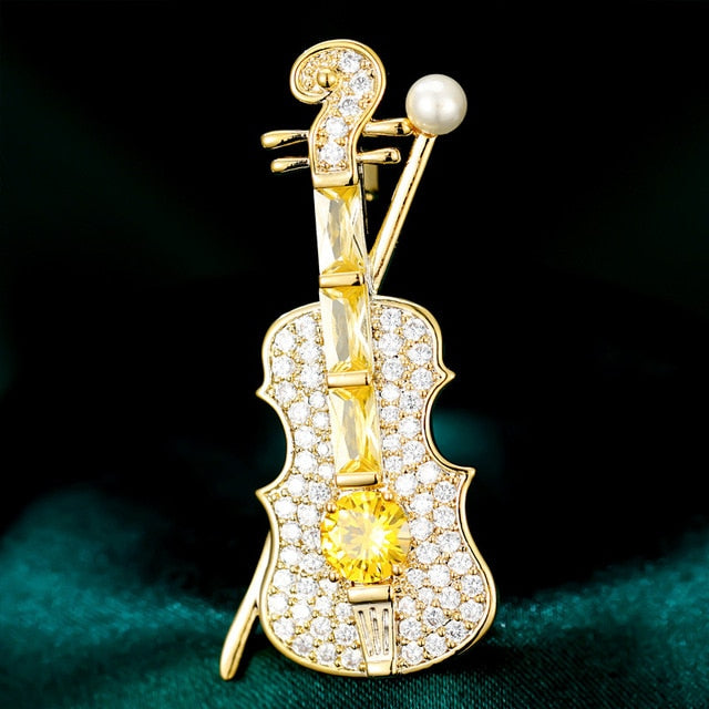 Violin Zircon Crystal Brooch